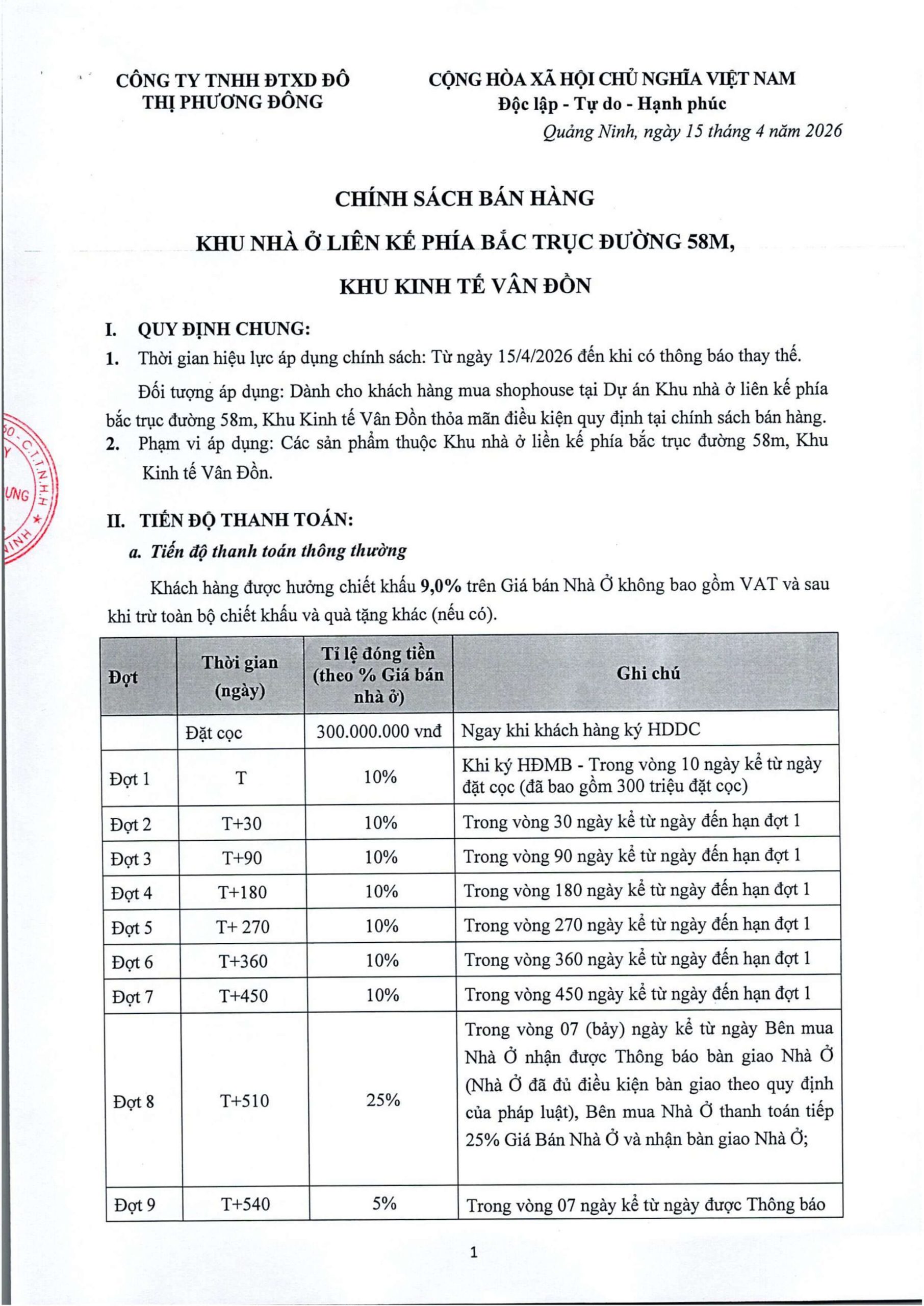 CSBH Phương Đông Vân Đồn tháng 5/2026